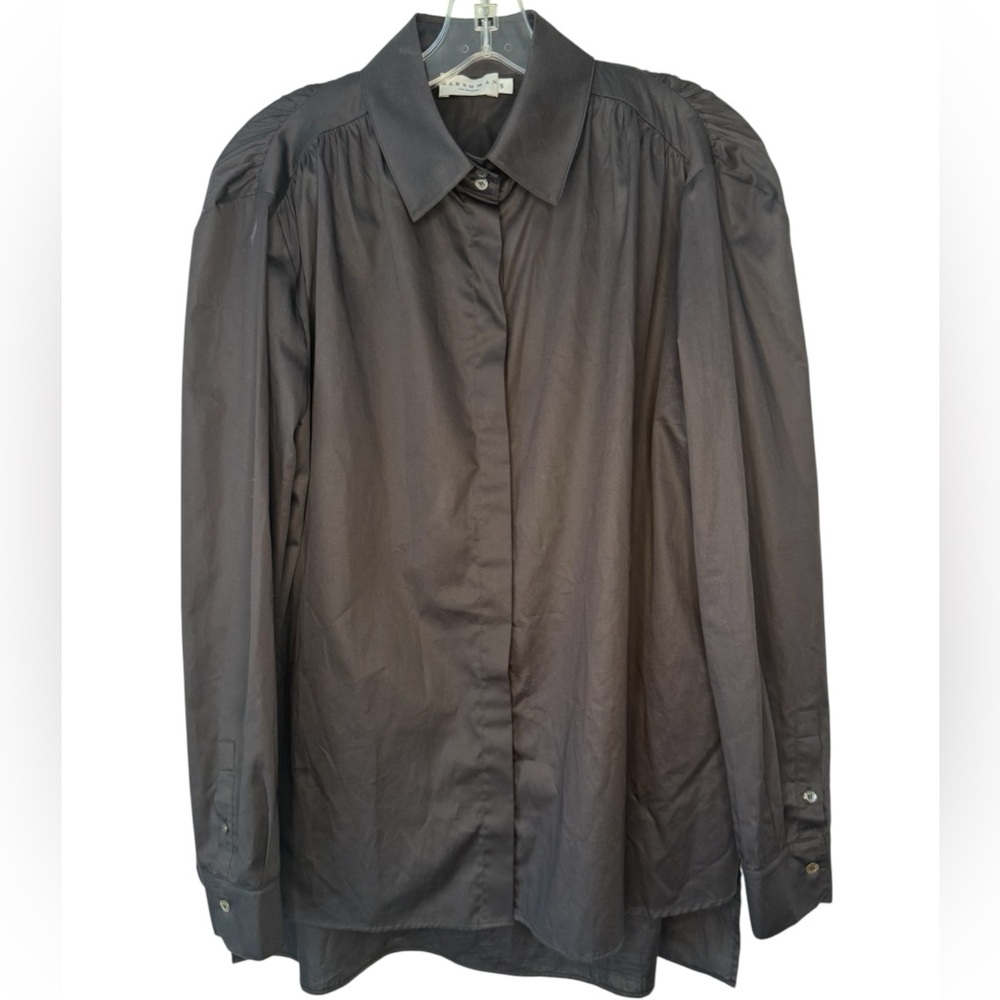 Harshman Black 100% Cotton Collared Button-Up Shirt High Low Hem Size Small